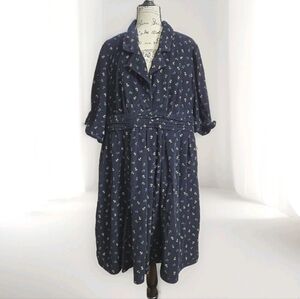 Eshakti Corduroy Anchor Print Navy Blue‎ Dress  Size XL Nautical Peasant